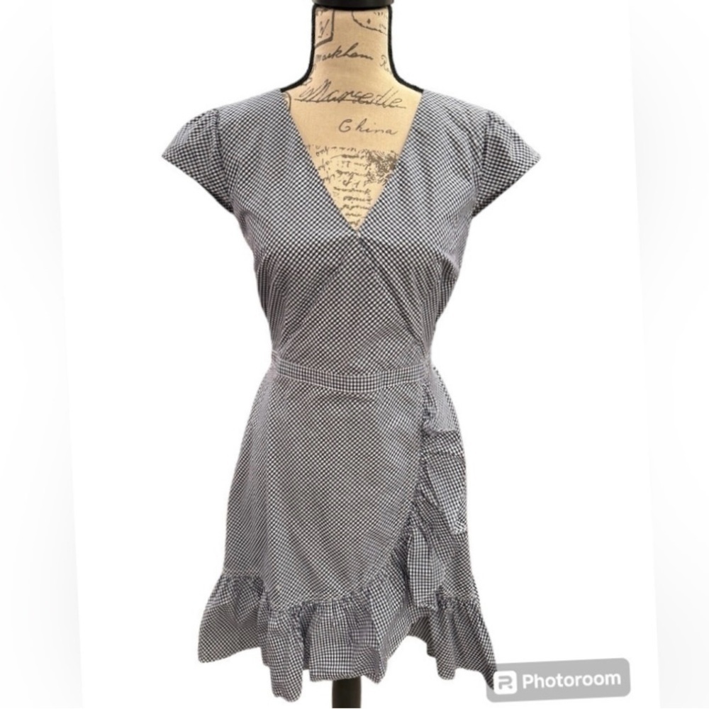 J. Crew Gingham Dress Blue and White Womens Size 6 Cap Sleeve 100% Cotton Poplin